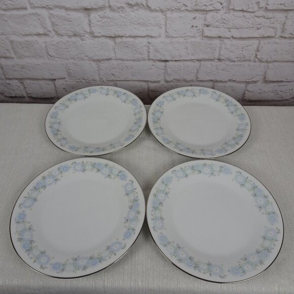 Noritake Blue Charm Flowers 4-Set Dinner Plates Platinum Trim - Picture 5 of 12